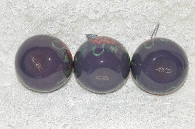 +MBA #SG9-218    "Set Of 3 Signed Tracy Porter Purple Poinsettia Paper Mache Christmas Ornaments"