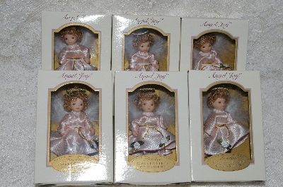 +MBA #SG9-173    "2004 Peach Colored Set Of 6 AngellJoy Porcelain Doll Ornaments"