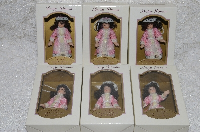 +MBA #SG9-016   "2004 Set Of 6 Brunette With Pink & Lace Pretty Women Porcelain Collectible Doll Ornaments"