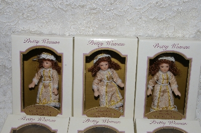 +MBA #SG9-036   "2004 Set Of 6 Beige With Lace Collectible Porcelain Doll Ornaments"