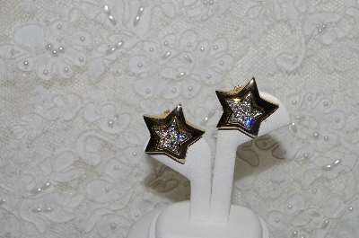 +MBA #FL7-057  "Gold Plated Crystal Rhinestone Star Clip On Earrings"