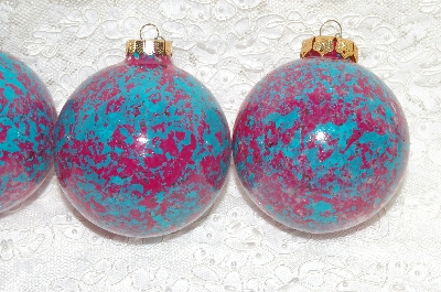 +MBA #SG9-068    "Set Of 4 One Of A Kind Hand Painted Pink & Green Glass Ornaments"