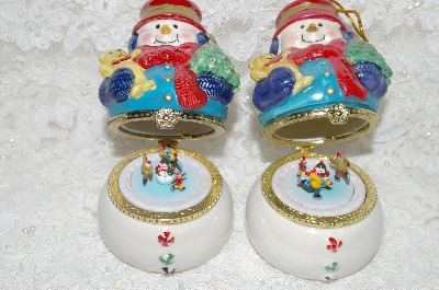 +MBA #SG9-082    "Mr. Christmas Set Of 2 Snowman Animated Music Box Ornaments"
