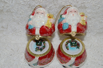 +MBA #SG9-087   "Mr. Christmas Set Of 2 Animated Santa Porcelain Music Box Ornaments"