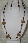 +MBAHB #33-186  "Fancy Coffee Bead, Brown Glass & White Luster Glass Bead Necklace & Matching Earring Set"