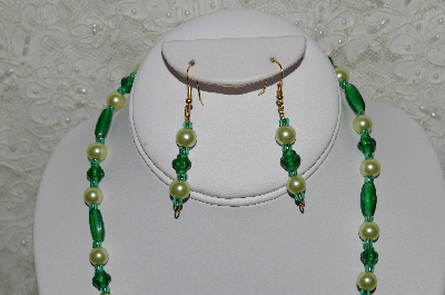 +MBAHB #33-176 "Fancy Green Seed Bead Cluster Beads, Light Green Glass Pearls & Green Glass Bead Necklace & Matching Earring Set"