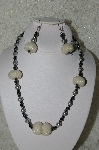 +MBAHB #33-033  "Fancy Hand made Clear AB Seed Bead Cluster Beads, Grey Glass Perals & Hemalyke Bead Necklace & Matching Earring Set"