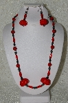 +MBAHB #33-030  "Fancy Hand Made Red Seed Bead Cluster Beads, Hemalyke & Red Jade Bead Necklace & Matching Earring Set"