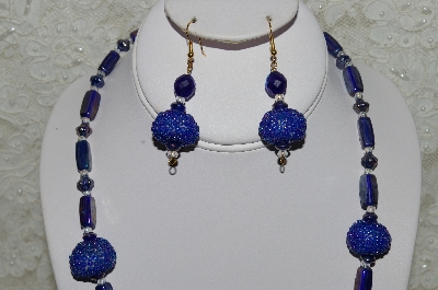 +MBAHB #33-157  "Fancy Blue Seed Bead Cluster Beads, Blue Luster Glass Bead Necklace & Matching Earring Set"