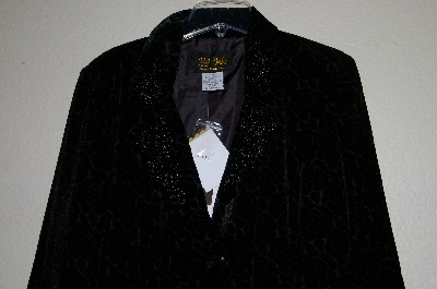 +MBADG #13-061  "Bob Mackie Black Beaded Rose Pattern Burnout Velvet Jacket"