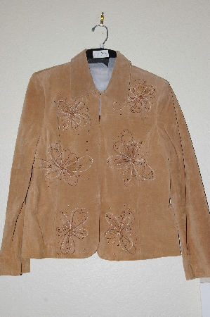 +MBADG #13-087  "Pamela McCoy Tan Floral & Stud Embelished Suede Jacket"