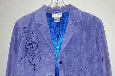 +MBADG #13-233  "Victor Costa Floral Cut Out Blue Suede Jacket"