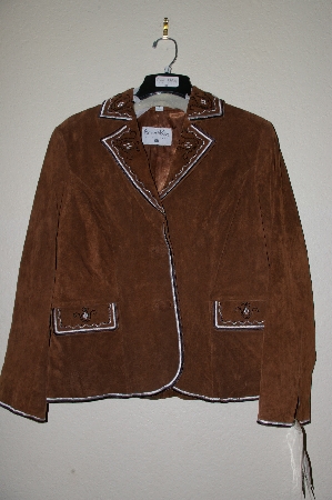 +MBADG #5-013  "Pamela  McCoy Brown Suede, Glass Bead & Embroidery Trim Jacket"