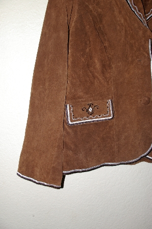 +MBADG #5-013  "Pamela  McCoy Brown Suede, Glass Bead & Embroidery Trim Jacket"