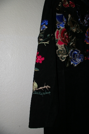 +MBADG #5-040  "Boston Proper Black Suede Fancy  Floral Embroidered Long Coat"