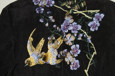 +MBADG #5-040  "Boston Proper Black Suede Fancy  Floral Embroidered Long Coat"