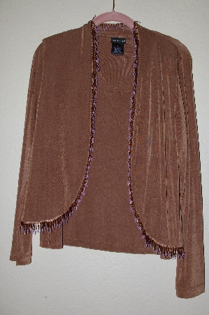 +MBADG #5-117  "Citiknits Brown Beaded Fringe Bolero Jacket & Scoopneck Tank Set"