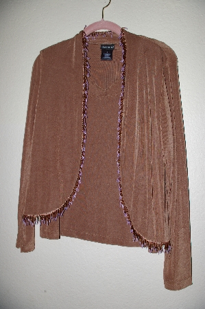 +MBADG #5-117  "Citiknits Brown Beaded Fringe Bolero Jacket & Scoopneck Tank Set"
