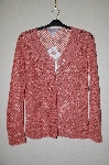 +MBADG #5-246  "Modern Soul Terracotta Handcrafted Crochet Cardigan With Ribbon Floral Trim"