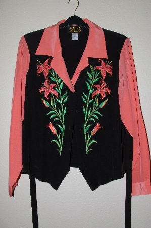 +MBADG #5-236  "Bob Mackie's Coral & Black Silk Floral Embroidered Weskit"