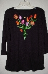 +MBADG #5-196  "Bob Mackie's 3/4 Sleve Embroidered Split Neck Top"