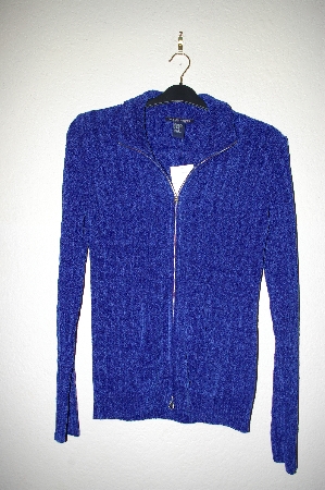 +MBADG #5-210  "Boston Proper Blue Chenille Zip Front Cardigan"