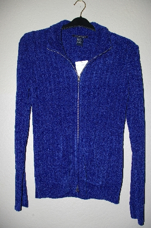 +MBADG #5-210  "Boston Proper Blue Chenille Zip Front Cardigan"