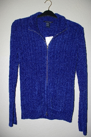 +MBADG #5-210  "Boston Proper Blue Chenille Zip Front Cardigan"