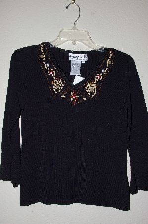 +MBADG #5-232  "Joseph A Fancy Wood Bead Embelished Black Knit Sweater"