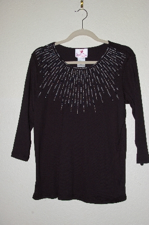 +MBADG #5-344  "Quacker Factory Starburst Pearl & Bead 3/4 Sleve Knit Top"