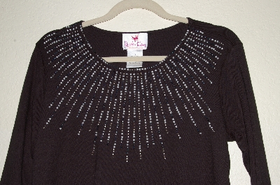 +MBADG #5-344  "Quacker Factory Starburst Pearl & Bead 3/4 Sleve Knit Top"