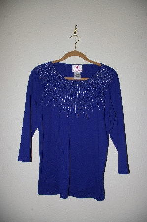 +MBADG #5-341  "Quacker Factory Blue Starburst Pearl & Bead 3/4" Sleve Knit Top"