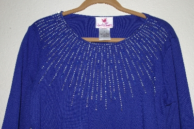 +MBADG #5-341  "Quacker Factory Blue Starburst Pearl & Bead 3/4" Sleve Knit Top"