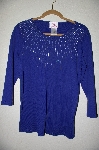 +MBADG #5-341  "Quacker Factory Blue Starburst Pearl & Bead 3/4" Sleve Knit Top"