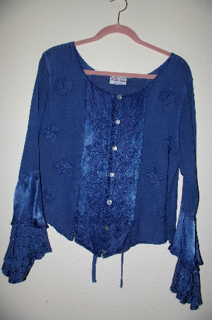 +MBADG #5-306  "Encounter DK Blue Fancy Embroidered Button Front Top"