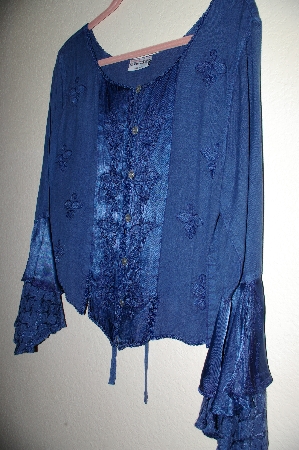 +MBADG #5-306  "Encounter DK Blue Fancy Embroidered Button Front Top"