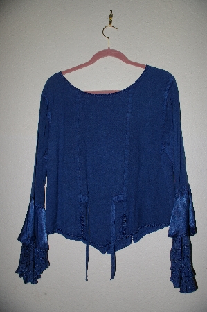 +MBADG #5-306  "Encounter DK Blue Fancy Embroidered Button Front Top"