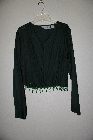 +MBADG #9-036  "Adobe Rose Green Button Front Beaded Trim Shirt"