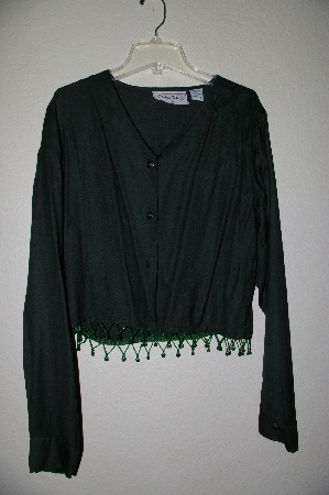+MBADG #9-036  "Adobe Rose Green Button Front Beaded Trim Shirt"