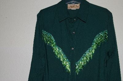 +MBADG #9-060  "New Frontier Green One Of A Kind Hand Beaded Top"