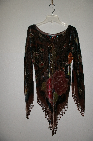 +MBADG #9-063  "Aris.A Fancy Brown Velvet Hand Beaded Peacock Poncho Shawl Top"
