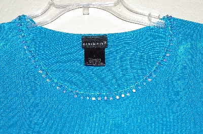 +MBADG #9-152  "CitiKnits One Of A Kind Hand Beaded Split Sleve Lettuce Edge "V" Hem Top"