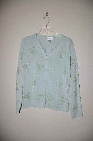 +MBADG #9-185  "Coldwater Creek Mint Green One Of A Kind Hand Beaded Button Front Sweater"
