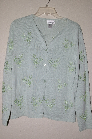 +MBADG #9-185  "Coldwater Creek Mint Green One Of A Kind Hand Beaded Button Front Sweater"