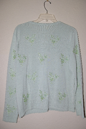 +MBADG #9-185  "Coldwater Creek Mint Green One Of A Kind Hand Beaded Button Front Sweater"
