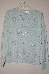 +MBADG #9-185  "Coldwater Creek Mint Green One Of A Kind Hand Beaded Button Front Sweater"