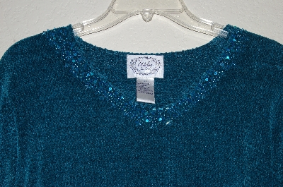 +MBADG #9-198 "Stitches In Time Teal Chenille Tunic With Beaded Neck & Sleves"