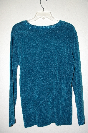 +MBADG #9-198 "Stitches In Time Teal Chenille Tunic With Beaded Neck & Sleves"