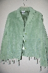 +MBADG #9-206  "Victor Costa Fancy Green Suede Flower & Bead Jacket"