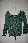 +MBADG #9-210  "Encounter Fancy Green Rayon Embroidered Tie Front Top"